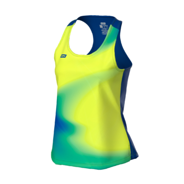 Camiseta running de tirantes APEX Yellow Blue mujer
